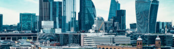 City of London financial services skyline with view of the Thames